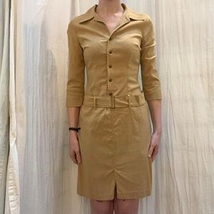 Tan Collared Shirt Dress with Hip Hugger Belt Vintage Y2K
